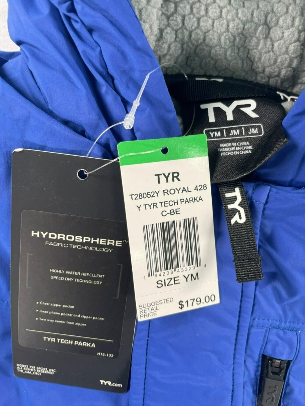 TYR Youth Hydrosphere Alliance Swim Parka Blue Water Repellent Hooded Sz YM NEW - Picture 6 of 10